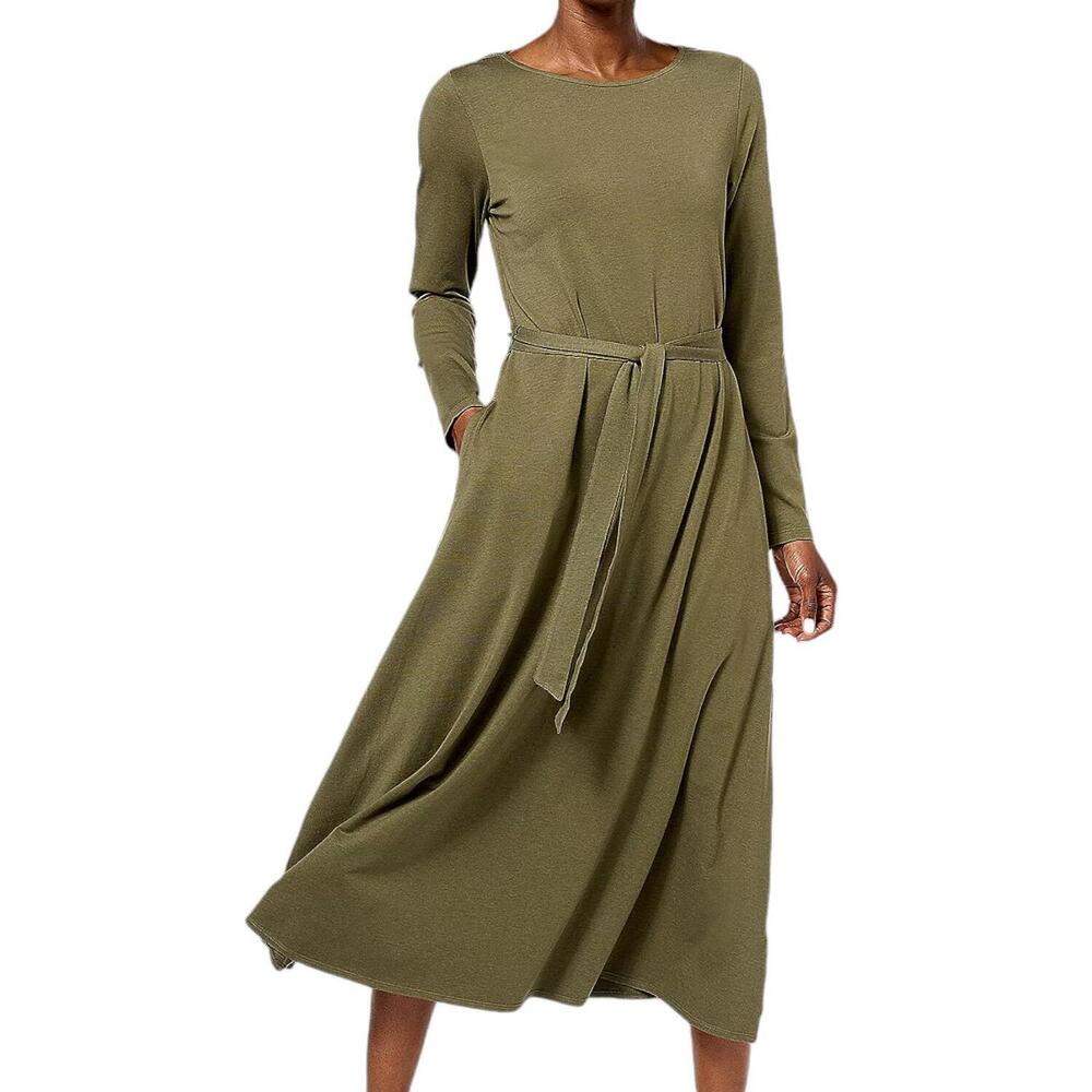 Encore by Idina Menzel Women's Long Sleeve Swing Midi Dress Green - Petite